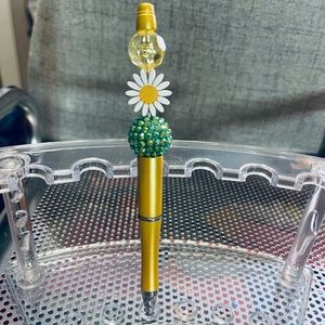 Daisy flower rhinestone bead ink pen